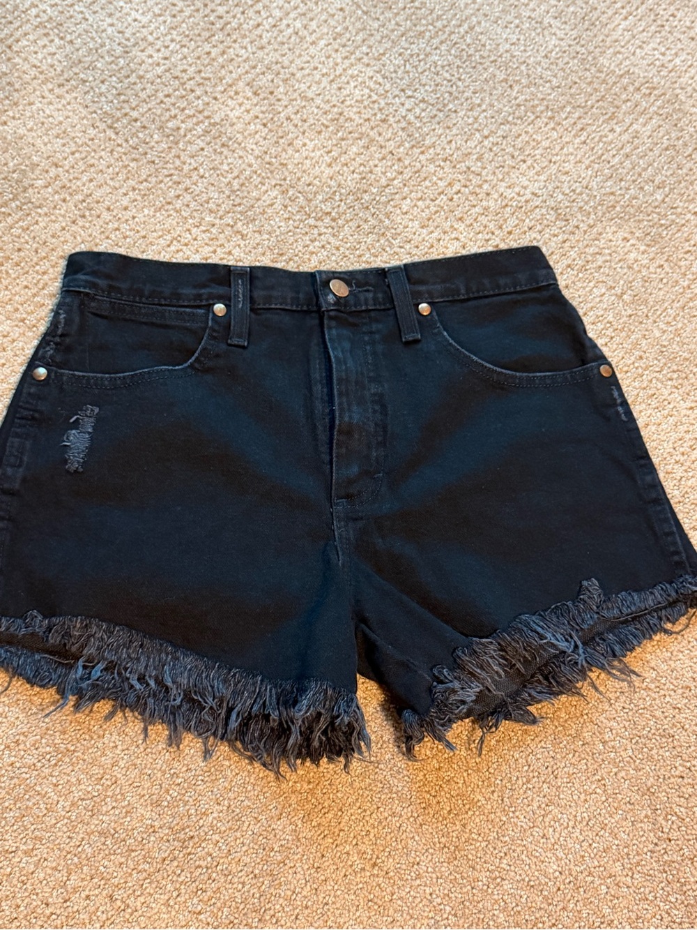 Wrangler Black Frayed Denim Cutoff Shorts